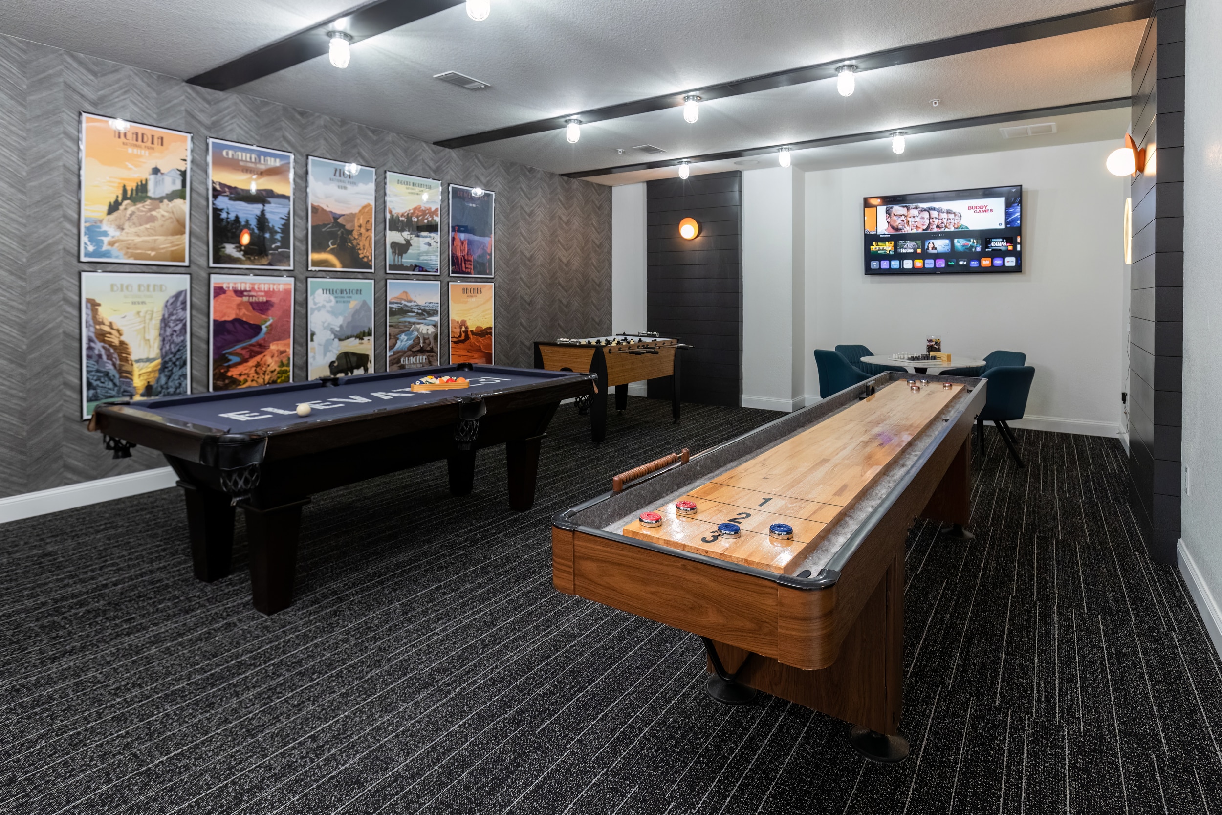 the collective at columbia apartments near the university of missouri resident clubhouse game room